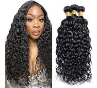 Jucames Water Wave Human Hair Extension Weave 3 Bundles Cabello Humano 100g/Per Remy Unprocessed Double Weft Natural Black Color for Woman 30 32 34 Inch