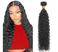 Jucames Water Wave Human Hair Extension Weave Single Bundles Cabello Humano Remy Double Weft Color #1B Natural Black for Woman 12 Inch