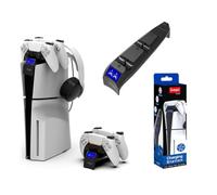 JUCHRZEY para PS5 Slim Dual Controller Dock de Carga Controller Charger Dock Station con luz LED Consola de Juegos Estación de Carga Superior para 5 Slim