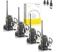 JUCJET (Paquete de 4) Walkie Talkie 888HD, Incluyendo Auriculares, Cable Type-C, Base de Carga USB, con emparejamiento con un Clic, reducción de Ruido de Voz y comunicación cifrada Digital (Negro)