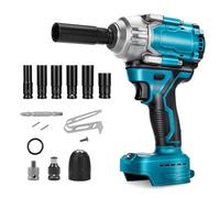 JUDANNA Atornillador de impacto con batería de 1000 Nm, apto para Makita 18 V, batería de litio, sin escobillas, atornillador de impacto de 1/2 pulgadas y 18 V para cambio de neumáticos, 6 llaves (sin