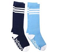 juDanzy Calcetines de tubo hasta la rodilla para niños, niñas, bebés, niños pequeños y niños (6-10 años azul marino y azul Columbia con rayas blancas)