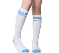 juDanzy Calcetines hasta la rodilla para bebés, niños pequeños y niños con agarre (6-10 años (talla 1-4), blanco/azul Columbia)