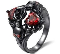 Jude Jewelers Anillo chapado en oro negro con calavera gótica de la muerte de rosa de la muerte