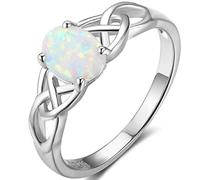 Jude Jewelers - Anillo de Aniversario de Boda Chapado en Platino con Nudo Celta Ovalado y ópalo de Fuego