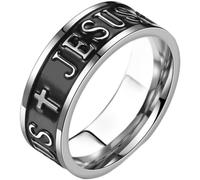 Jude Jewelers - Anillo de boda de acero inoxidable de 8 mm, estilo retro, vintage, con cruz cristiana y palabra de Jesús, 9, Metal, Circonita cúbica