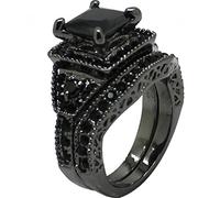 Jude Jewelers - Anillo de Compromiso para Novia, tamaño 4-12, Corte Princesa, Color Negro