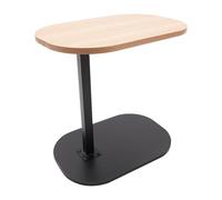 JUDEMII Mesa auxiliar regulable en altura, forma C, pequeña mesa de café de madera, mesa auxiliar con rotación de 360°, mesa lateral ovalada, mesa de salón, mesa de balcón, mesa de sofá (color madera