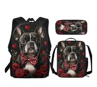 JUDENTIDOS 3 mochilas escolares para niños y niñas de 17 pulgadas y lonchera para jardín de infantes primaria, Lindo bulldog francés