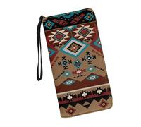 JUDENTIDOS Cartera de piel para mujer, con bloqueo RFID, cremallera alrededor, organizador de tarjetas, bolso de mano de viaje para mujer, Navajo azteca nativo americano del suroeste, Talla única