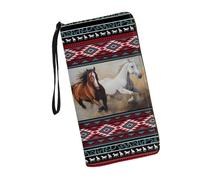 JUDENTIDOS Cartera de piel para mujer, con bloqueo RFID, tarjetero, bolsa de mano larga con cremallera, Southwestern Navajo Horse Native American, Talla única