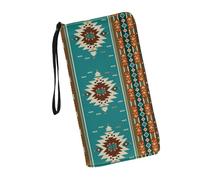 JUDENTIDOS Cartera de piel sintética con bloqueo RFID para mujer, con múltiples tarjetas de crédito, gran capacidad, cremallera alrededor, bolso de viaje, Najavo azteca nativo del suroeste, Talla