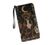 JUDENTIDOS Cartera larga de piel para mujer, con bloqueo RFID, organizador de embrague, Bull Terrier Dog Moon Floral, Talla única