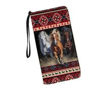 JUDENTIDOS Cartera larga de piel sintética con tarjetero para mujer, Southwest Native American Navajo Horse, Talla única