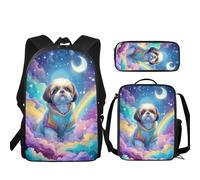 JUDENTIDOS Mochila para niños y niñas, bolsas escolares con lonchera y estuche, juego de 3 bonitas bolsas para libros para jardín de infantes, primaria, preescolar, medio, Bonito Shih Tzu