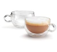 Judge Duo Form JDG64 - Juego de 2 tazas de café de vidrio con asa, huecas selladas al vacío, resistentes al calor, aptas para lavavajillas, taza de café con leche de 325 ml
