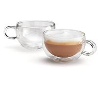 Judge Duo JDG62,Juego de 2 tazas de café de doble pared con asa, de cristal de capuchino con asa, sellado al vacío, hecho a mano, apto para lavavajillas, 250 ml de taza de capuchino