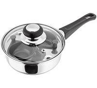 Judge Essentials HP92 - Sartén escalfador de huevos de dos tazas y sartén de acero inoxidable, 16 cm, tapa de vidrio ventilada y mango que se mantiene fresco