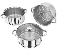 Judge Essentials HX05 - Vaporera de acero inoxidable de 3 niveles, 24 cm, tapa de vidrio ventilado, olla integral, apta para horno, apta para inducción