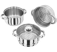 Judge Essentials - Vaporera de acero inoxidable de 3 niveles de 16 cm, tapa de vidrio ventilada, olla integral, apta para horno, lista para inducción