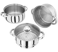 Judge HX02 - Juego de vaporera con Tapa de Cristal (Acero Inoxidable, 3 Niveles, 18 cm), Color Plateado