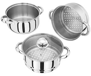Judge HX02 - Juego de vaporera con Tapa de Cristal (Acero Inoxidable, 3 Niveles, 18 cm), Color Plateado