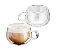 Judge JDG30 - Set de 2 tazas de capuchino con asa - Doble pared de cristal con vacío en su interior - Hechas a mano - Resistentes al calor - Se pueden meter en el lavavajillas - 225 ml