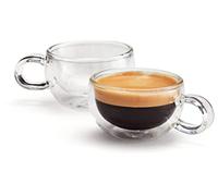 Judge JDG60 - Juego de 2 tazas de café de vidrio de doble pared con asa, selladas al vacío, hechas a mano, resistentes al calor, aptas para lavavajillas, taza de café de 75 ml