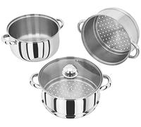Judge Juego de 3 Pisos con Tapa de Cristal de 22 cm, Acero Inoxidable, Plateado, 24,4 x 28,1 x 30,4 cm