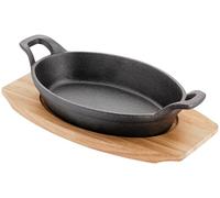 Judge Sizzle & Serve - Plato gratinado grande de hierro fundido con soporte de madera, listo para inducción (20 cm x 14 cm)