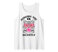 Judging You Silently Funny Cat Blowing a Bubble Gum Cat Mom Camiseta sin Mangas