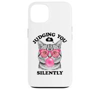 Judging You Silently Funny Cat Blowing a Bubble Gum Cat Mom Carcasa para iPhone 13