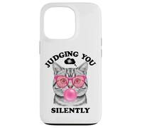Judging You Silently Funny Cat Blowing a Bubble Gum Cat Mom Carcasa para iPhone 13 Pro