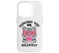 Judging You Silently Funny Cat Blowing a Bubble Gum Cat Mom Carcasa para iPhone 14 Pro