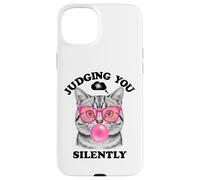 Judging You Silently Funny Cat Blowing a Bubble Gum Cat Mom Carcasa para iPhone 15 Plus