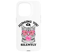 Judging You Silently Funny Cat Blowing a Bubble Gum Cat Mom Carcasa para iPhone 15 Pro