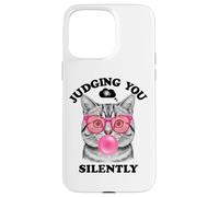 Judging You Silently Funny Cat Blowing a Bubble Gum Cat Mom Carcasa para iPhone 15 Pro Max