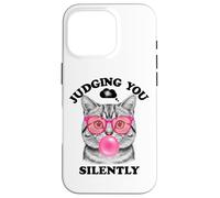 Judging You Silently Funny Cat Blowing a Bubble Gum Cat Mom Carcasa para iPhone 16 Pro