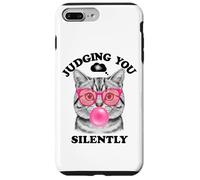 Judging You Silently Funny Cat Blowing a Bubble Gum Cat Mom Carcasa para iPhone 7 Plus/8 Plus