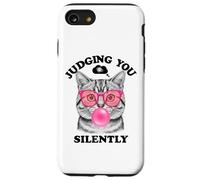 Judging You Silently Funny Cat Blowing a Bubble Gum Cat Mom Carcasa para iPhone SE (2020) / 7 / 8