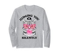 Judging You Silently Funny Cat Blowing a Bubble Gum Cat Mom Manga Larga