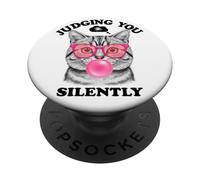 Judging You Silently Funny Cat Blowing a Bubble Gum Cat Mom PopSockets PopGrip Adhesivo