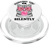 Judging You Silently Funny Cat Blowing a Bubble Gum Cat Mom PopSockets PopGrip para MagSafe