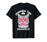 Judging You Silently Funny Cat Blowing Bubble Gum Pink Cat Camiseta