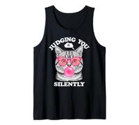 Judging You Silently Funny Cat Blowing Bubble Gum Pink Cat Camiseta sin Mangas