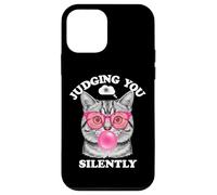 Judging You Silently Funny Cat Blowing Bubble Gum Pink Cat Carcasa para iPhone 12 mini
