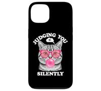 Judging You Silently Funny Cat Blowing Bubble Gum Pink Cat Carcasa para iPhone 13