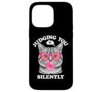 Judging You Silently Funny Cat Blowing Bubble Gum Pink Cat Carcasa para iPhone 14 Pro Max