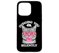 Judging You Silently Funny Cat Blowing Bubble Gum Pink Cat Carcasa para iPhone 15 Pro Max