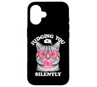 Judging You Silently Funny Cat Blowing Bubble Gum Pink Cat Carcasa para iPhone 16
